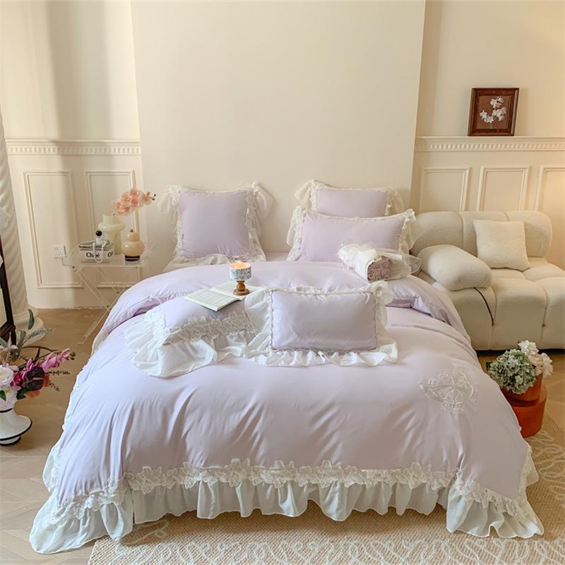 Spring Floral Butterfly Lace Duvet Cover Set - 4 Piece