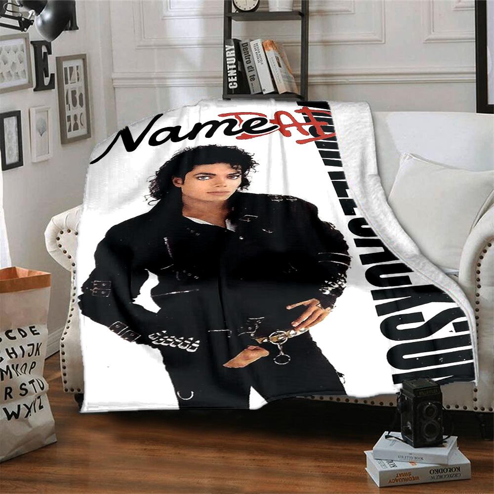 Custom Name Michael Jackson's Iconic Pose flannel Blanket for Super Soft Cute Comfort Blanket for Travel Bedding Couch Sofa Blanket