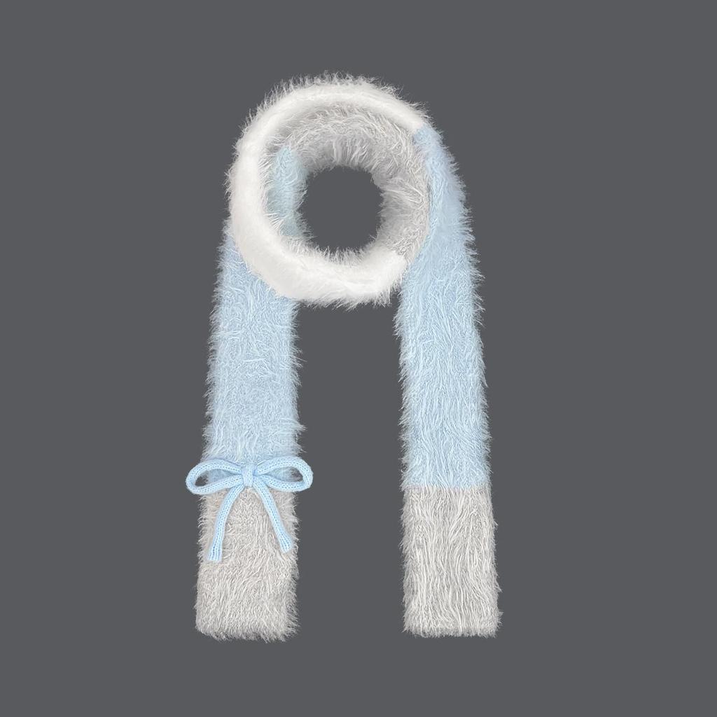 Korean Cute Fluffy Bow Knit Scarf - Women's Winter Neck Warmer