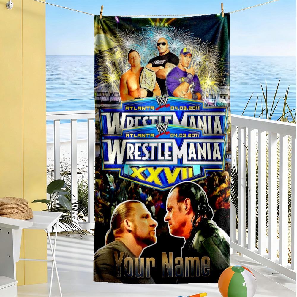 Wrestlemania Personalized Text Beach Towel High Absorbency & Quick-Dry Ideal for Travel Outdoor Swim Pool Yoga Surf Camping Hiking Gym Gift Holiday