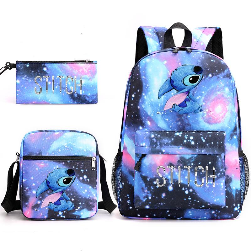 Cartoon Backpack Shoulder Bag Pencil Case Set 3-in-1 Student Bookbag Black Large Capacity Water-Resistant for Middle High School College