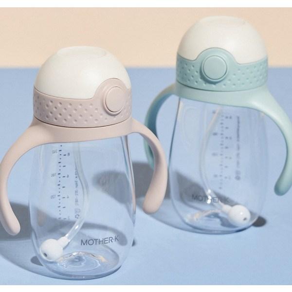 Mother K Infant Hug Weight Straw Cup 300ml + Insulated Straw Cup 350ml Set, Pink Beige (weight Straw Cup), Mint (thermal Straw Cup), 1 Set