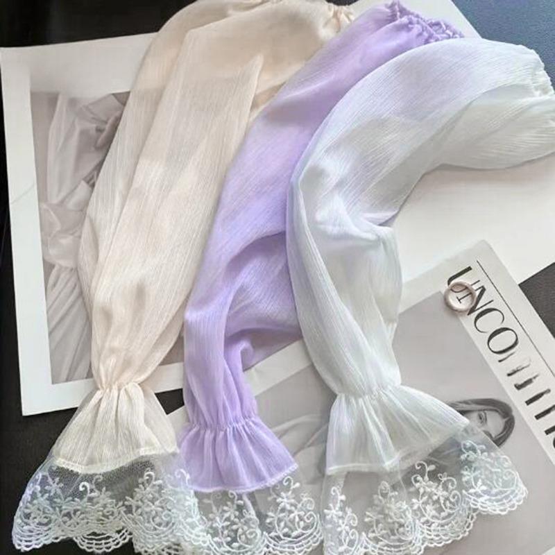 Summer Long Sleeves Women Lace Cycling Driving Arm Warmers Uv Protection Loose Cool Hand Sleeves Fashion Fingerless Gloves