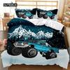 Truck Duvet Cover Set Automobile Blue Monster Pickup Truck Off Road Vehicle Bedding Set for Boys King Size Polyester Quilt Cover