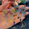 Luxury 925 Silver Needle 2022 New Earrings Color CZ Blue Rose Tassel Earrings for Women Trendy Elegant Jewelry Party Earrings