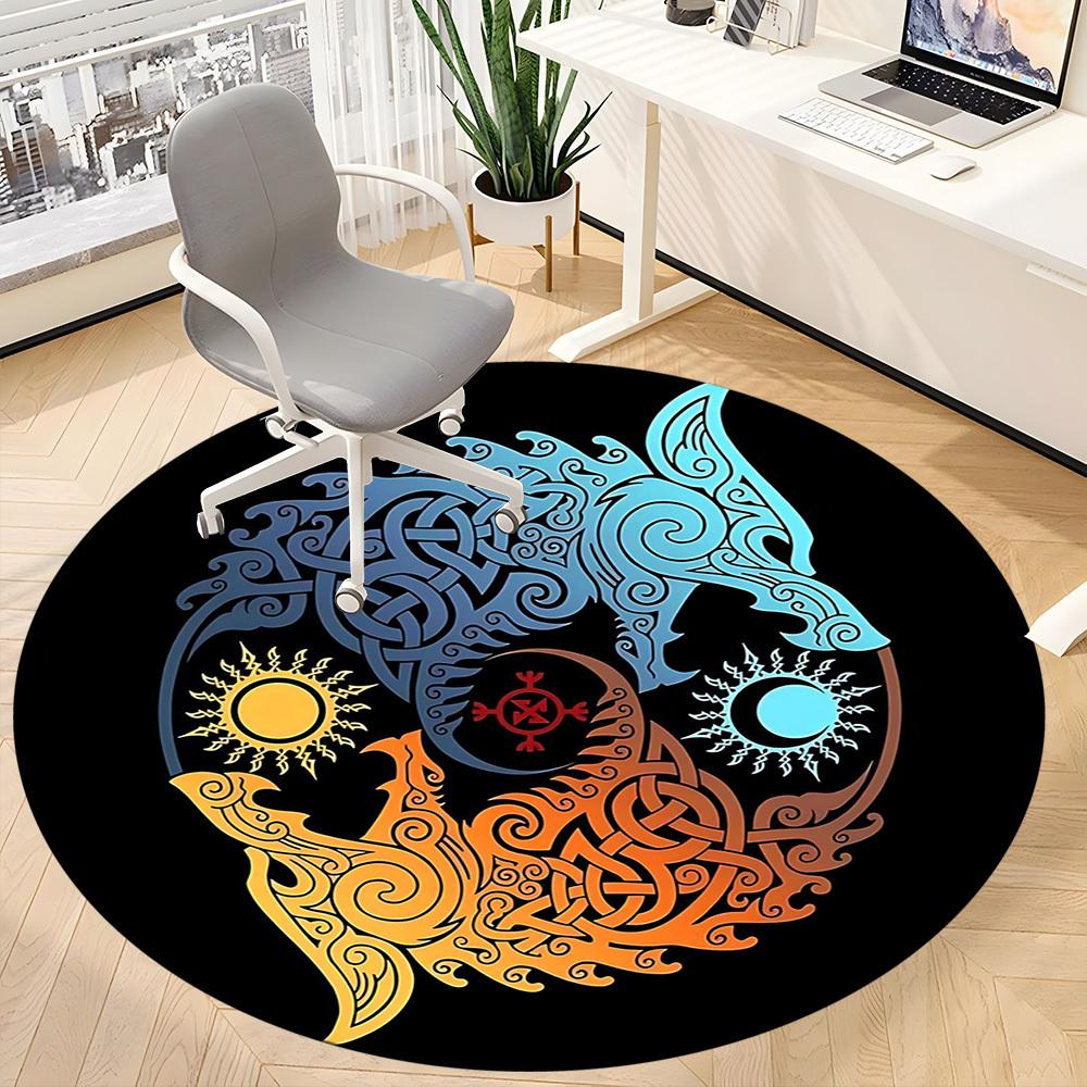 1PC Wolf Moon Office Round Area Rug, Indoor Mat Suitable For Office, Under Office Chairs Bedroom Living Room Home Decor, Room DecoT1223059