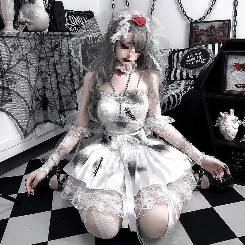 Halloween Ghost Bride Costume Gothic Cosplay Outfit Set Themed Parties