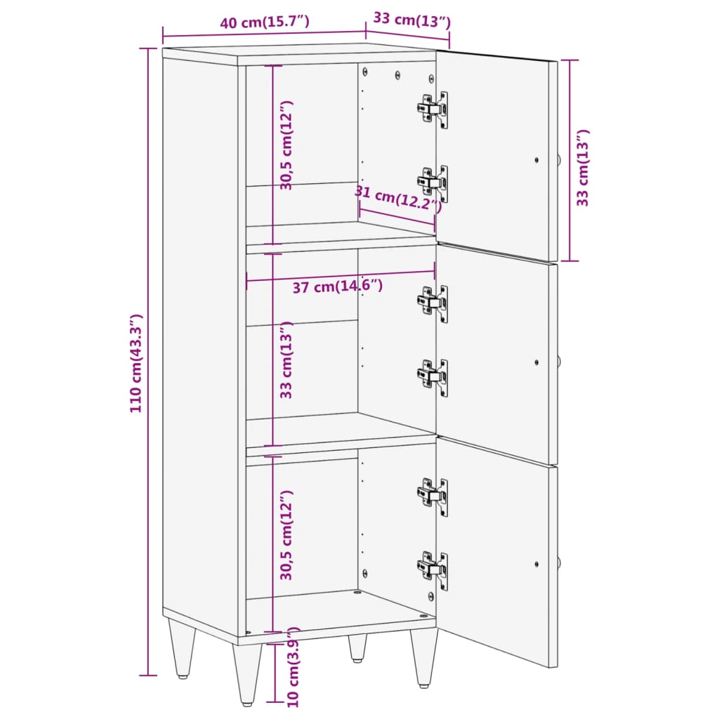 Highboard 40 x 33 x 110 cm Solid Mango Wood
