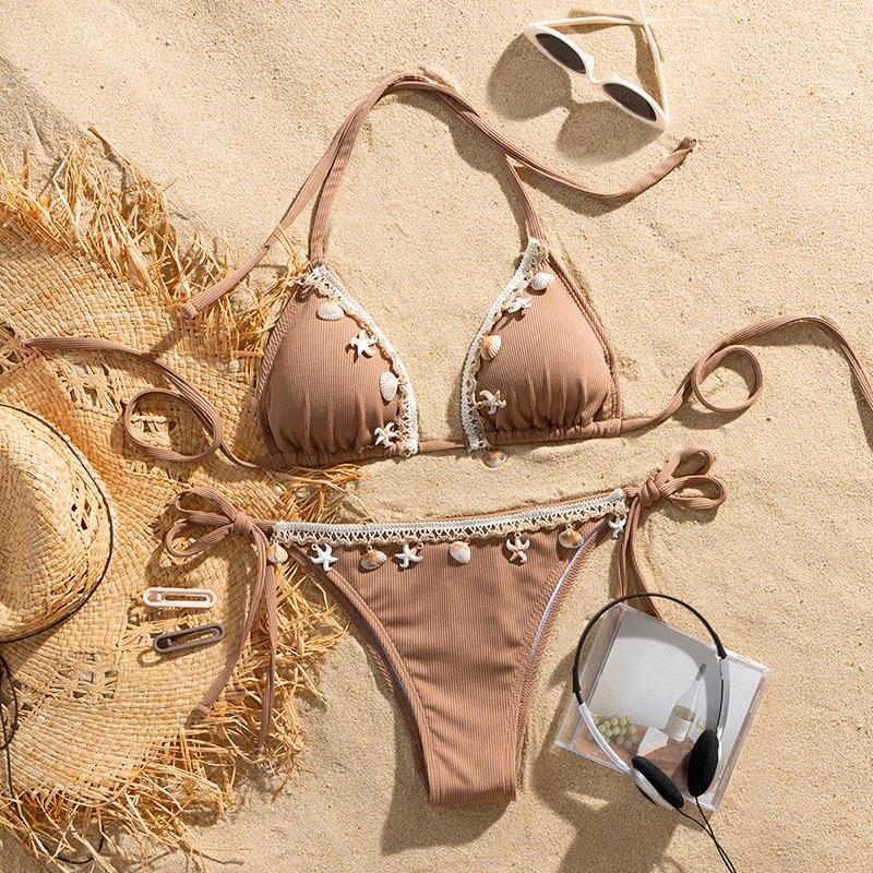 Ребристый Бикини Купальник Бразильский Бикини Комплект Тонкие Бретельки Купальная Одежда для Женщин Халтер Сексуальные Купальники Лето Женский