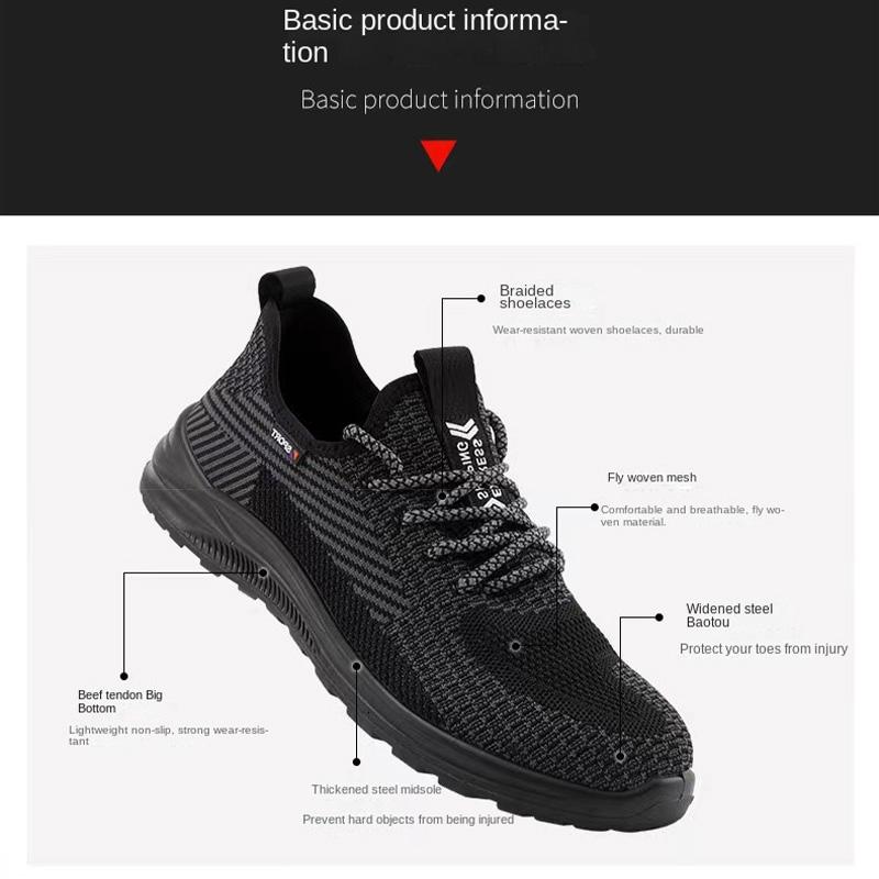 Oulylan Steel Toe Lightweight Labor Footwear Men Anti-Puncture Non-Slip Soft Sneakers Anti-Smash Fly Woven Breathable Work Shoes