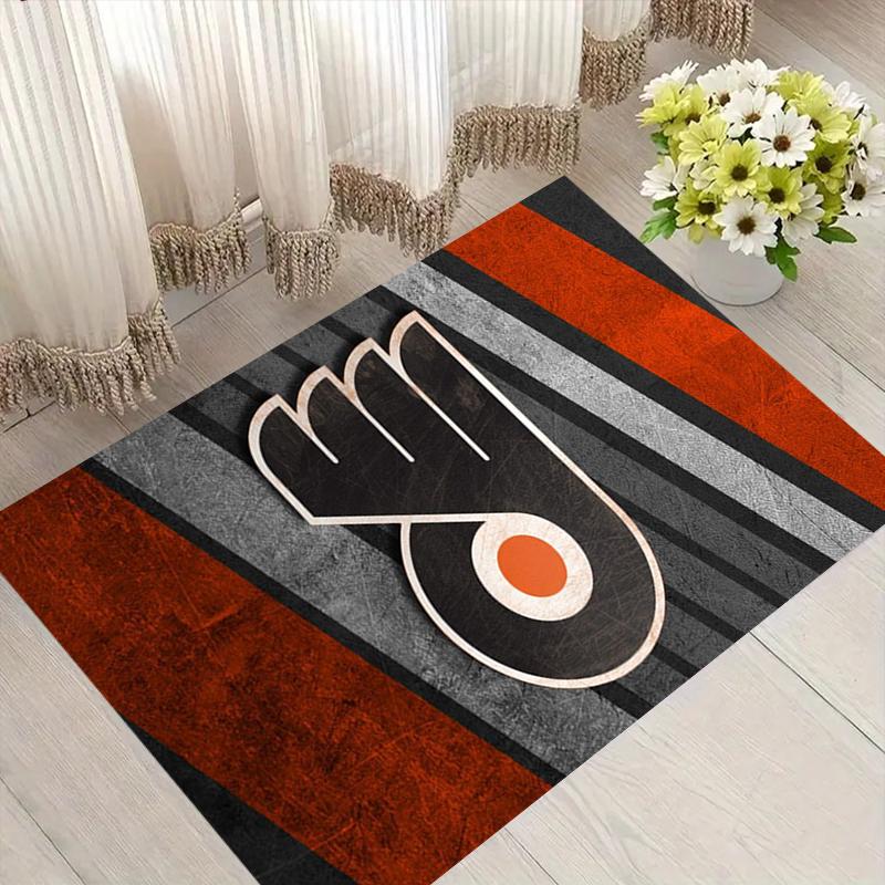 Flyers Hockey Team Football Pattern Soft Area Rug Non Slip Indoor Floor Carpet Sports Decor Mat for Bedroom