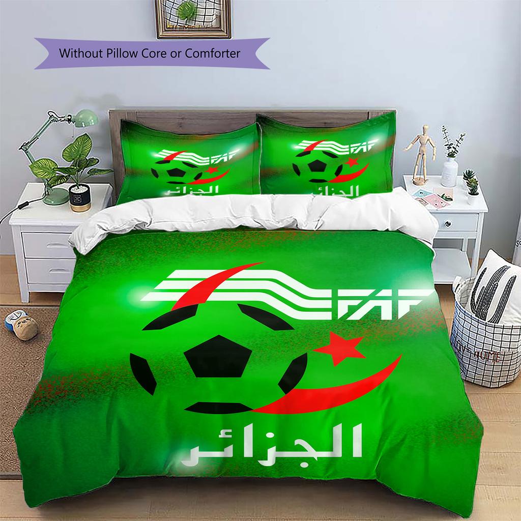 Algeria National Football Team Pattern Bedding Quilt Set Home Decoration Gift (1 * duvet cover + 2 * pillowcase without core)