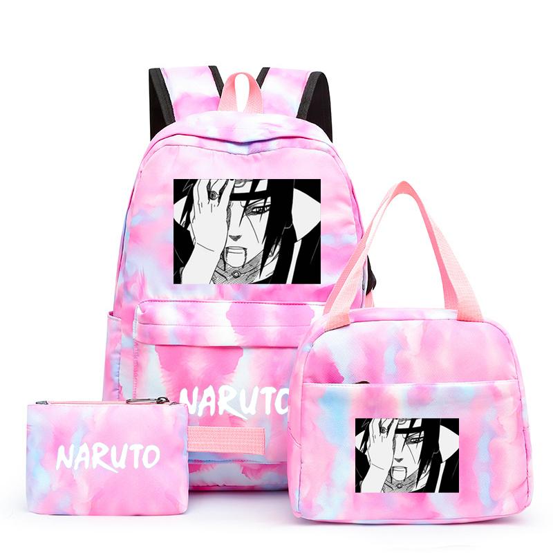 Наруто аниме 3 шт./компл. Холст Сумка для обеда Рюкзак для мальчиков Студенческие сумки для ноутбука Набор Детская сумка для ручек Снова в школу Рюкзак для девочки