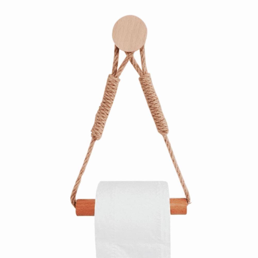 Wall Mounted Toilet Paper Holder Wood Rope Towel Rack Toilet Roll Holder Bathroom Kitchen Brdroom