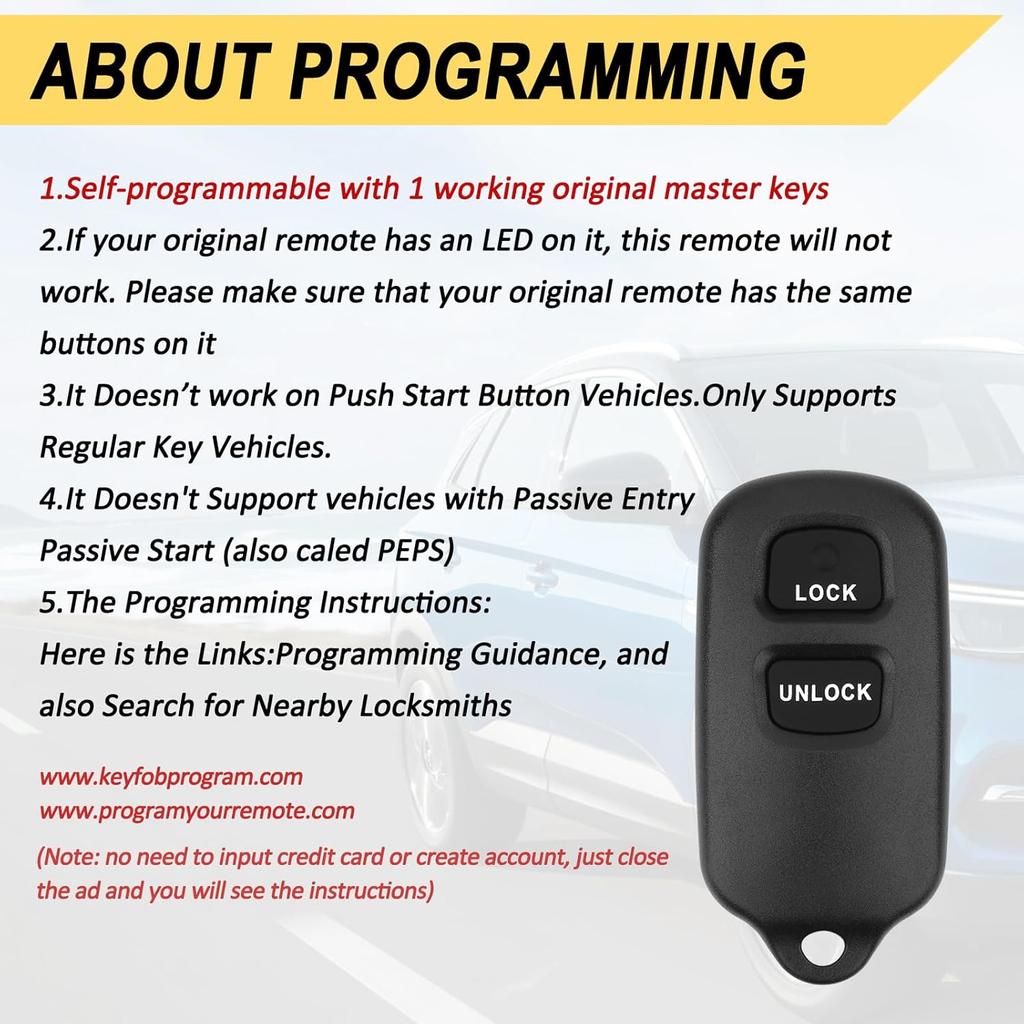 Key Fob Replacement For 2001-06 Toyota Highlander/ 00-06 Celica Echo/ 00-03 Prius/ 01-04 RAV4/ 04-06 Tundra/ 99-09 4Runner/ 2004-2007 XB Remote