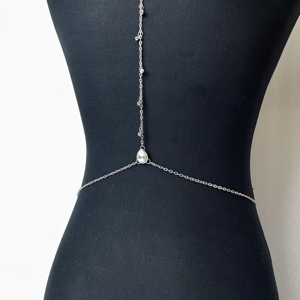 Zinc Zinc Alloy Drop Crystal Body Chain Hanging Neck Style Rhinestone Chest Chain Birthday Gift