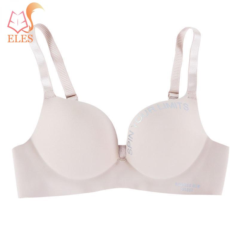 Женский бесшовный бюстгальтер с буквенным принтом без стального кольца, мягкий бюстгальтер из ледяного шелка, сексуальный бюстгальтер пуш-ап со сборками