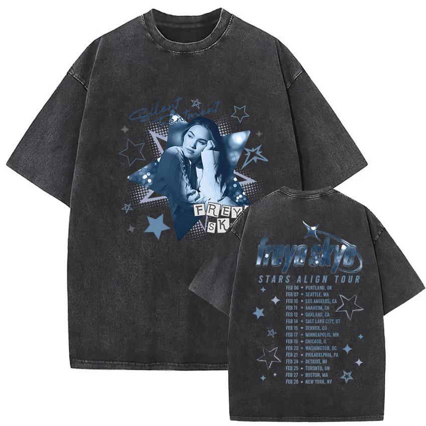 Freya Skye Stars Align Tour Vintage Washed T Shirt Men Women Fans Gift Tops Clothing Tshirt Aesthetic Short Sleeve Tshirts