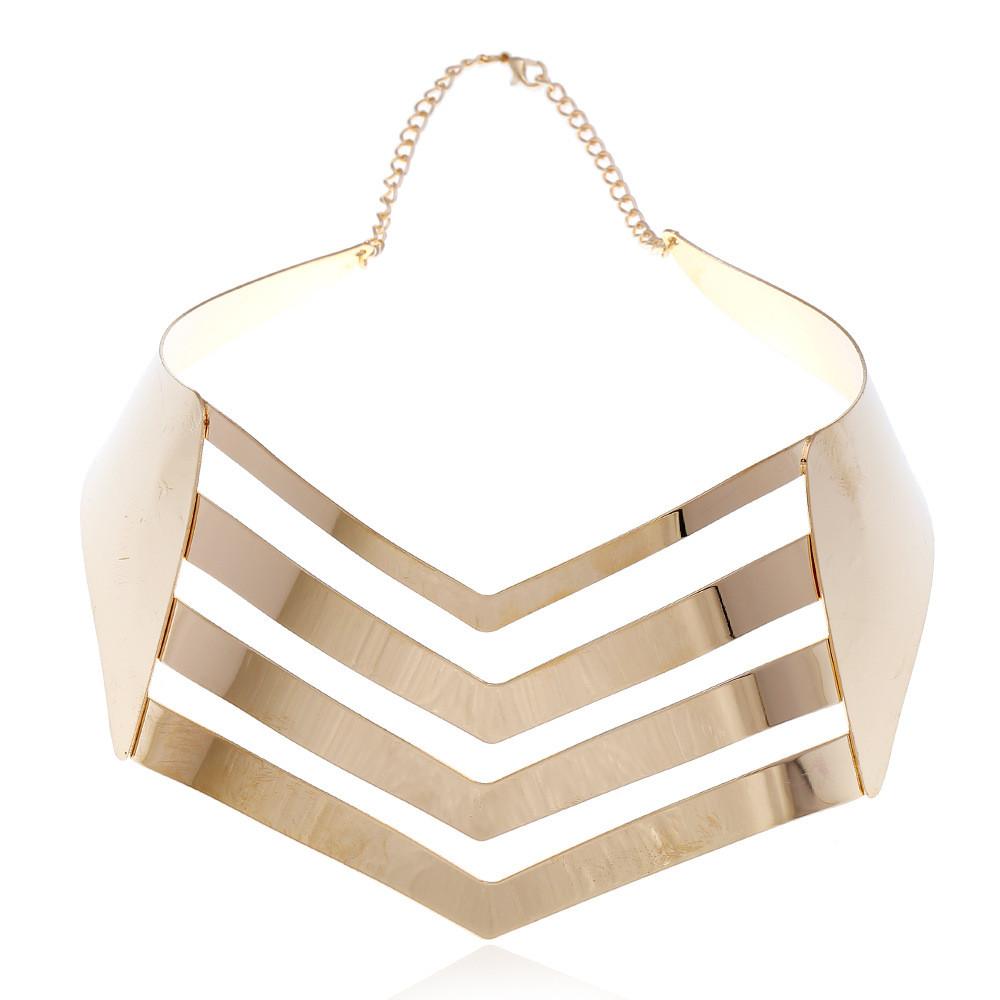 Fashionable V Shaped Hollow Design Women Metal Necklace Collar Choker For Fashion Enthusiasts