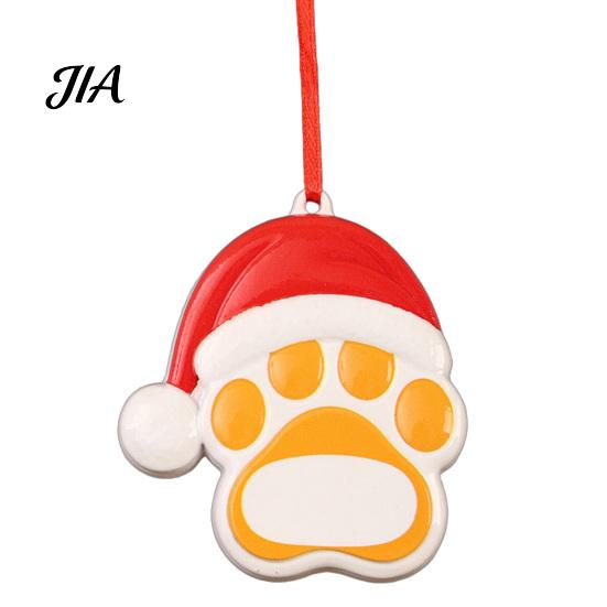 Durable Resin Holiday Ornament Christmas Ornament, Cute Cat Paw/Bone Shaped Xmas Tree Hanging Decoration Red Riding Hood Decor with Santa Hat
