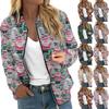 Women's Jacket Long Sleeve Lightweight Zipper Cropped Floral Printed Outerwear Casual Quilted Jacket With Pockets