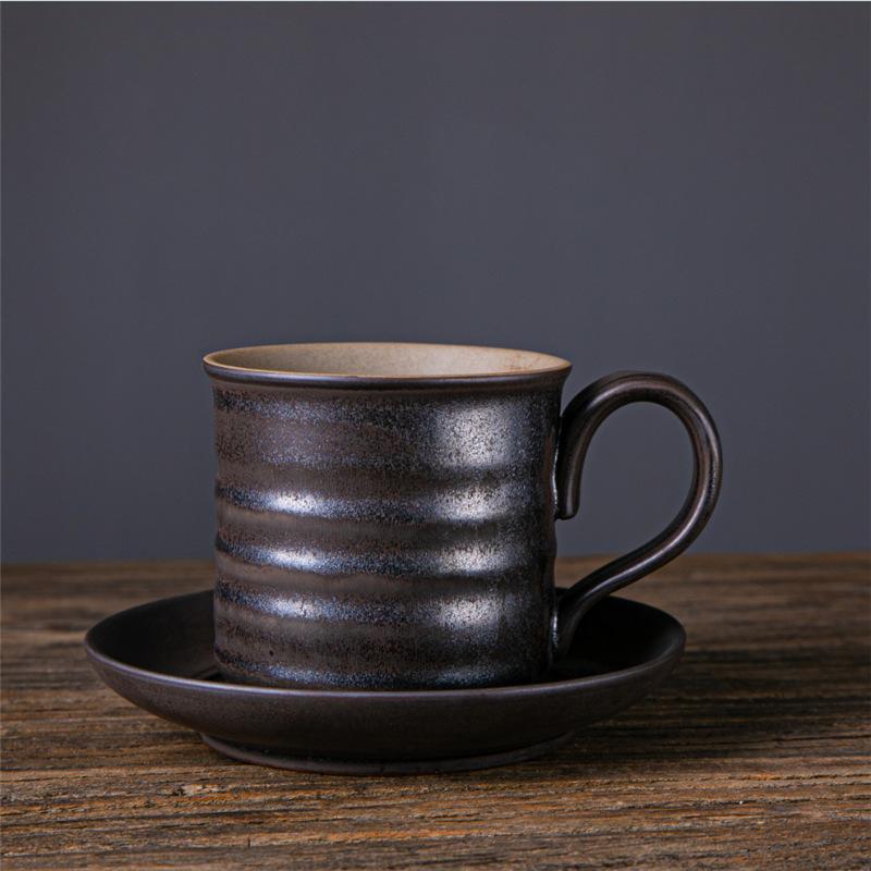 Retro Ceramic Cup Japanese Style Simple Afternoon Tea Cup Creative Coarse Pottery Coffee Cup Saucer Set