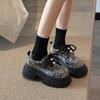 Женская толстая подошва, увеличивающая рост, повседневная обувь, женская весенняя мода 2025 года, одинарные туфли на шнуровке, роскошные лоферы, кожаные туфли на платформе
