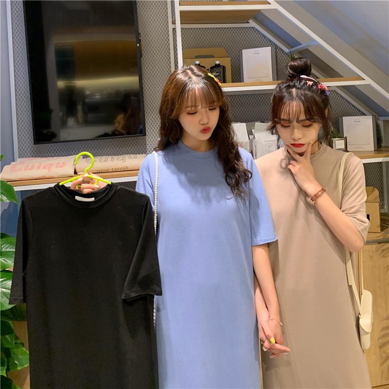 Summer Casual Long Knee Split Short Sleeve Nightgown Women's Plus Size Loose Straight T-Shirt Dress