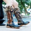 Johnature Длинные сапоги из натуральной кожи с принтом в стиле пэчворк, модная универсальная женская обувь с меховым воротником и леопардовым принтом