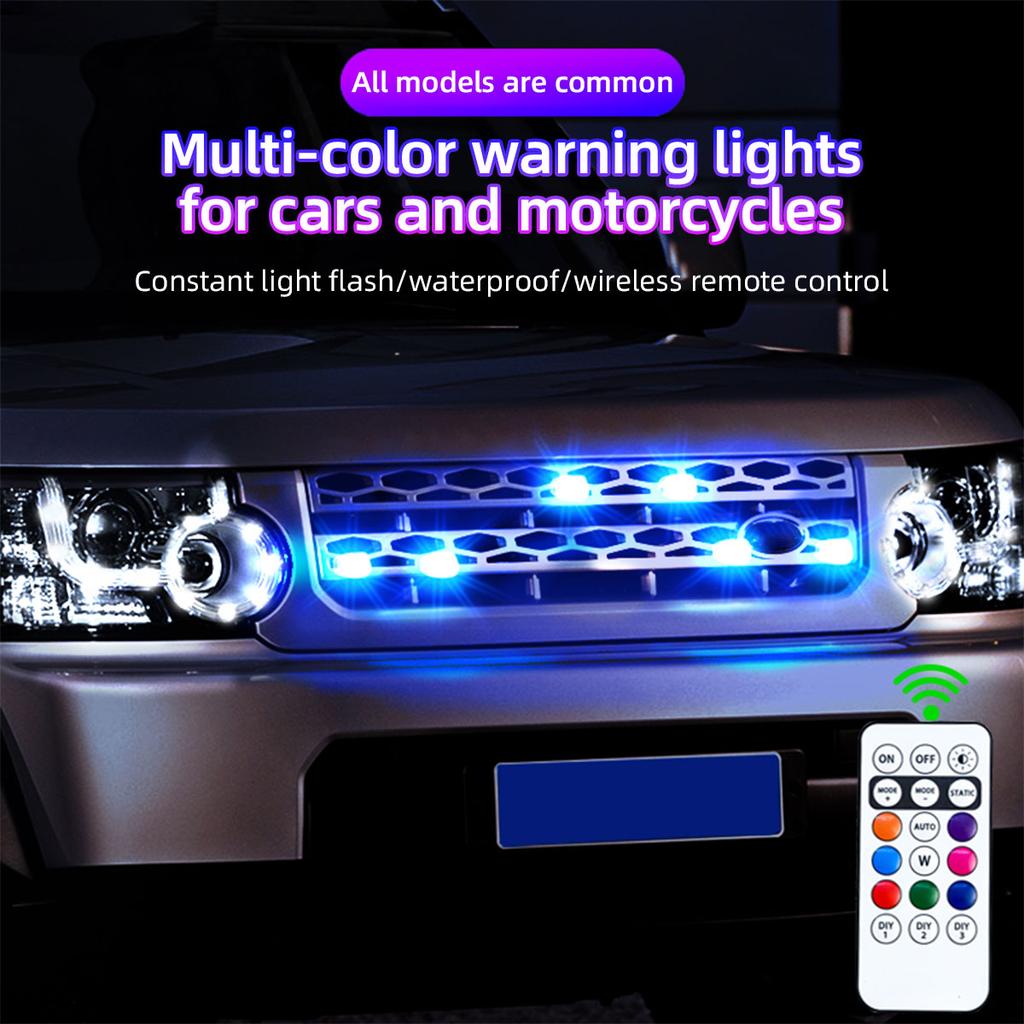 2PCS Car LED Strobe Lights 8 Colors Warning Flash Light Wireless with Remote Control Decoration Light for Truck SUV UTV SSV ATV