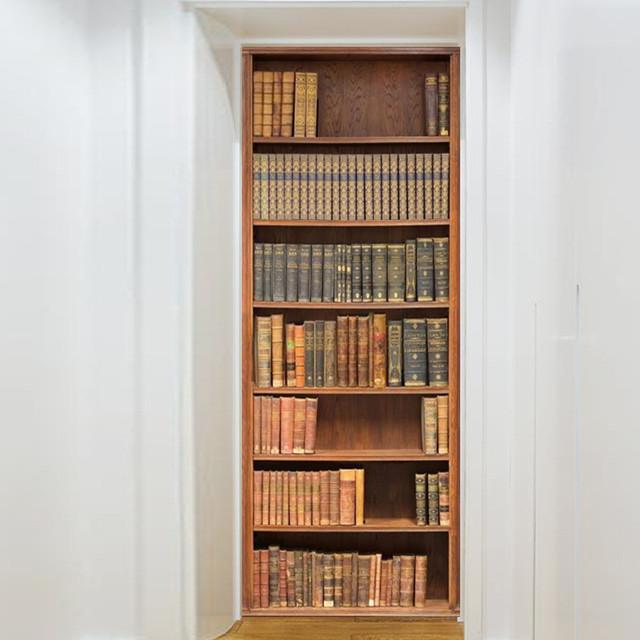 Деревянная книжная полка, дверные наклейки, винтовая лестница, библиотека, ретро литература, художественный декор для книжного магазина, ремонт, ПВХ обои, наклейка