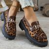 Fashion Women's Loafers Retro Suede Leopard Shoes for Women Metal Decoration Round Toe Women's Loafers Casual Chunky Platform Shoes Lady