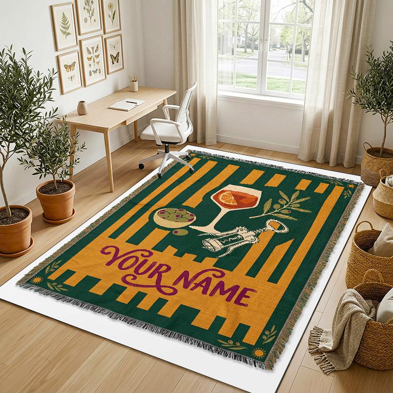 Windmill Village Theme Soft Crystal Velvet Rug Custom Name & Text Print Non Slip Floor Rug for Bedroom Living Room