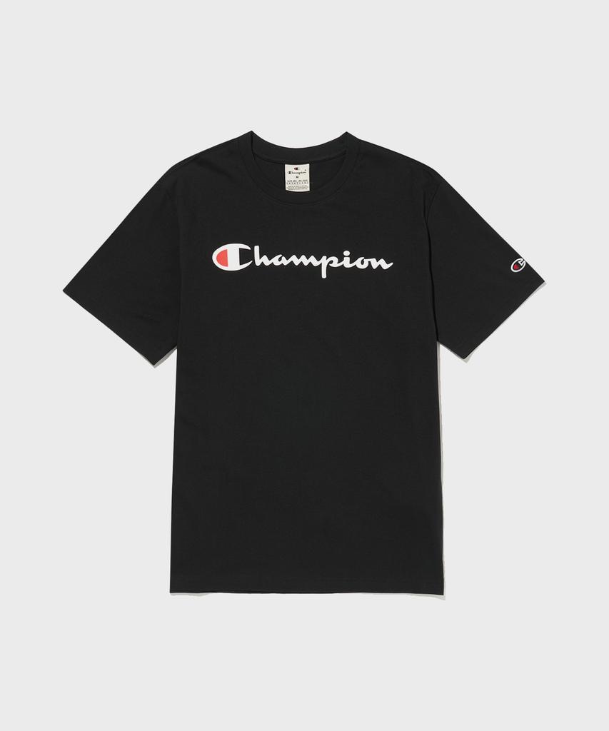 Champion Черная хлопковая футболка с коротким рукавом и большим логотипом-надписью
