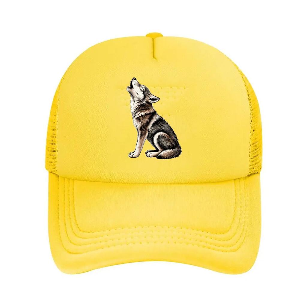 Rustic Howling Wolf Line Art Mesh Baseball Cap Hip Hop