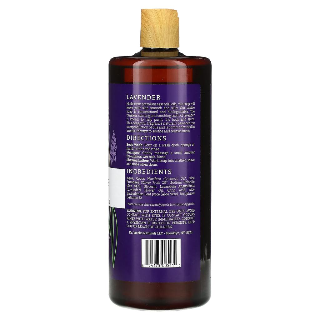 Dr. Jacobs Naturals Botanical Rich Castile Body Wash + Lavender Essential Oil, 32 Oz (946 Ml)