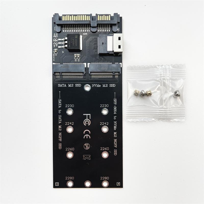 SFF-8654 to NVME M2 SSD + 22Pin SATA to M.2 NGFF SATA SSD Adapter Converter Riser Card Expansion Board Supports 2230-2280 M2 SSD
