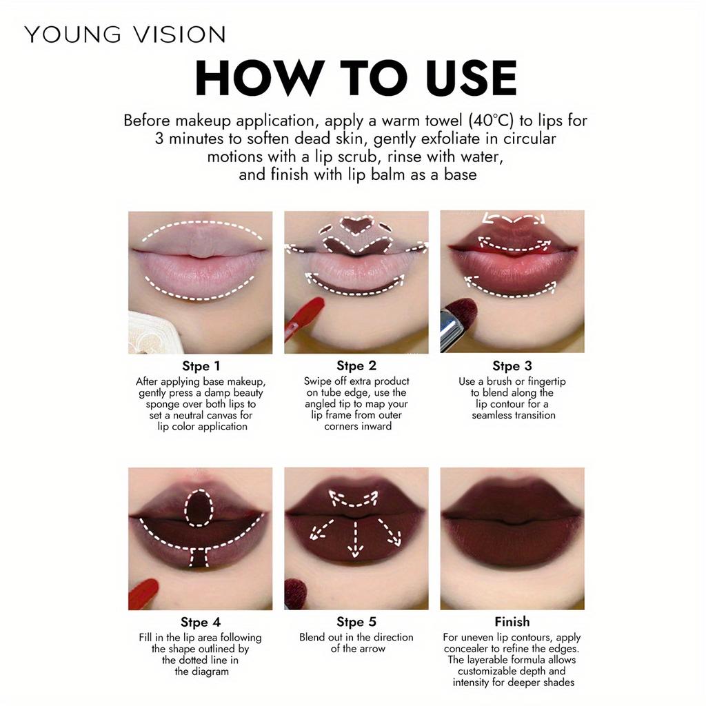 YOUNG VISION Матовый крем для губ 4-в-1: Водостойкий, Стойкий, Многофункциональный в 6 цветах