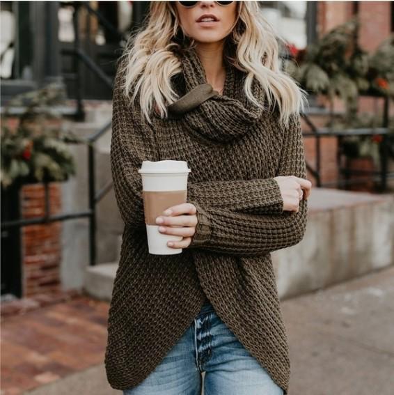2026 Autumn/Winter Women's Long Sleeve Irregular Knit Sweater - Popular European and American Style