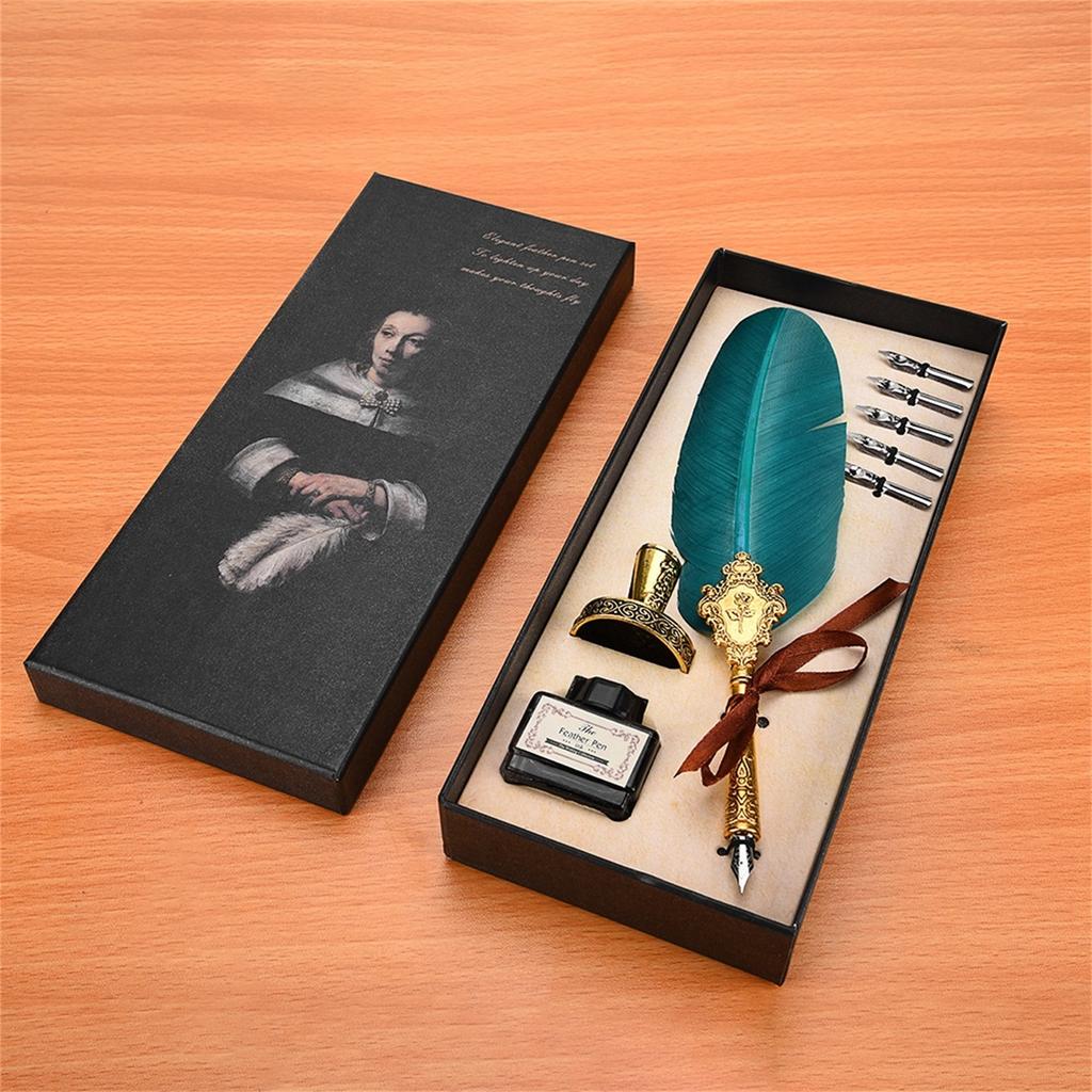 Ретро классическая перьевая ручка в старом европейском стиле, набор чернил в бутылочке, подарочная коробка
