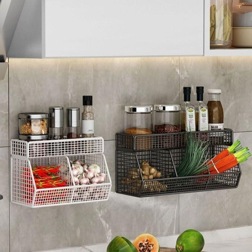 Двухъярусная подвесная корзина для фруктов, настенная, проволочная корзина для хранения лука, домашний органайзер