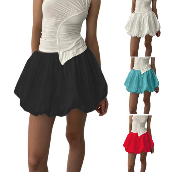 Юбка с низкой посадкой и эластичной резинкой на талии, однотонная юбка трапециевидного силуэта, широкая юбка, свободный крой, мини с пузырьковым краем