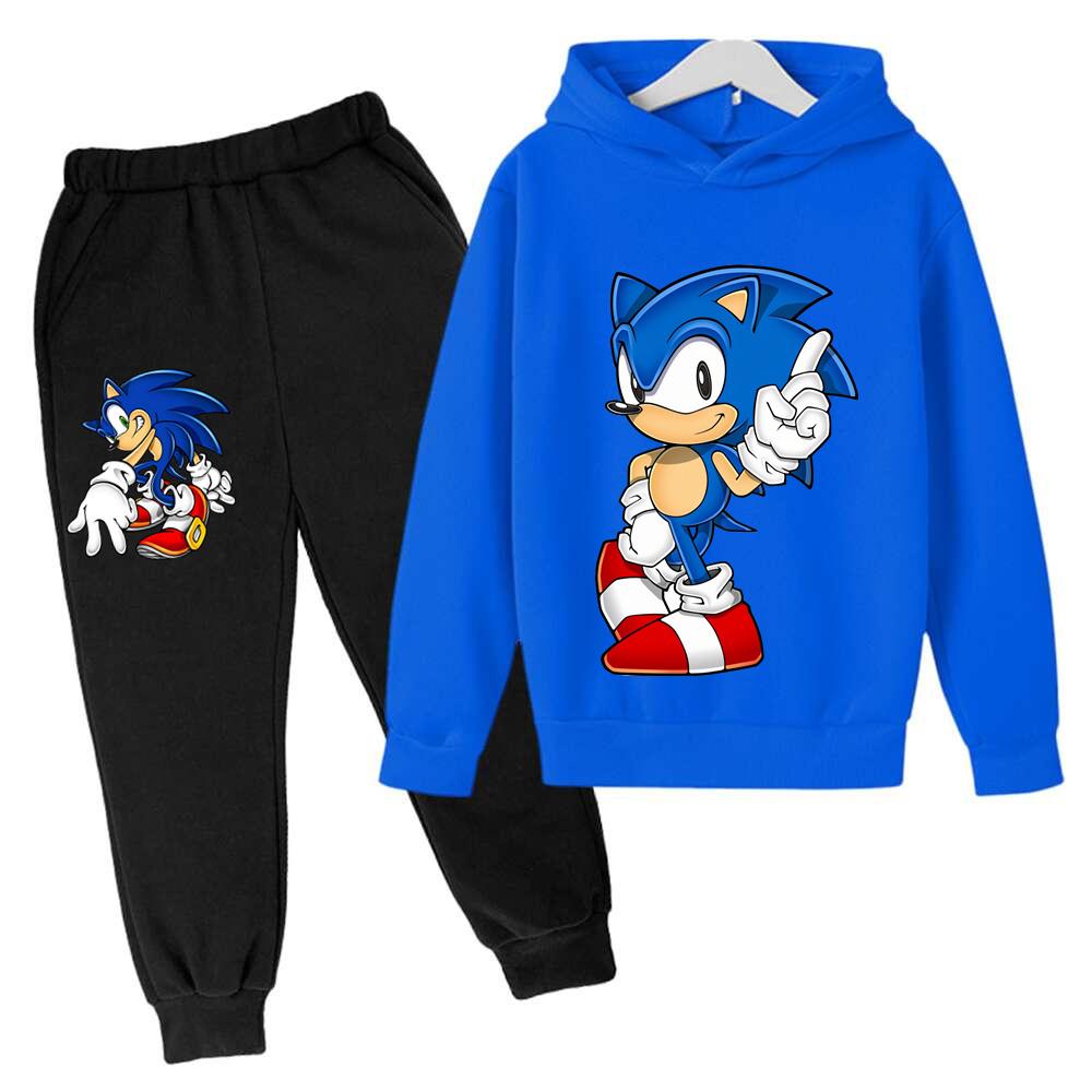 2026 Anime Sonics The Hedgehog Children's Sweater Suit Cartoon Pullover Boy Warm Sweater Hoodie+Sweatpants 2d Fashion Sportswear