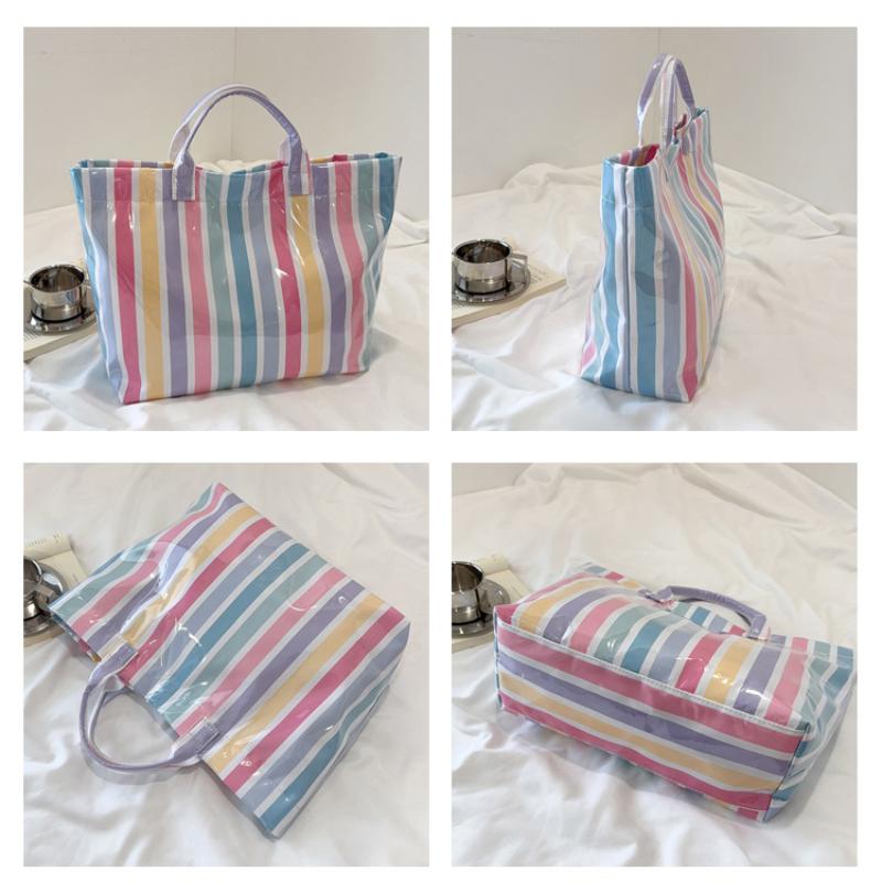 Efficient Striped Tote Bag Large Capacity Shoulder Handbag for Travel Needs