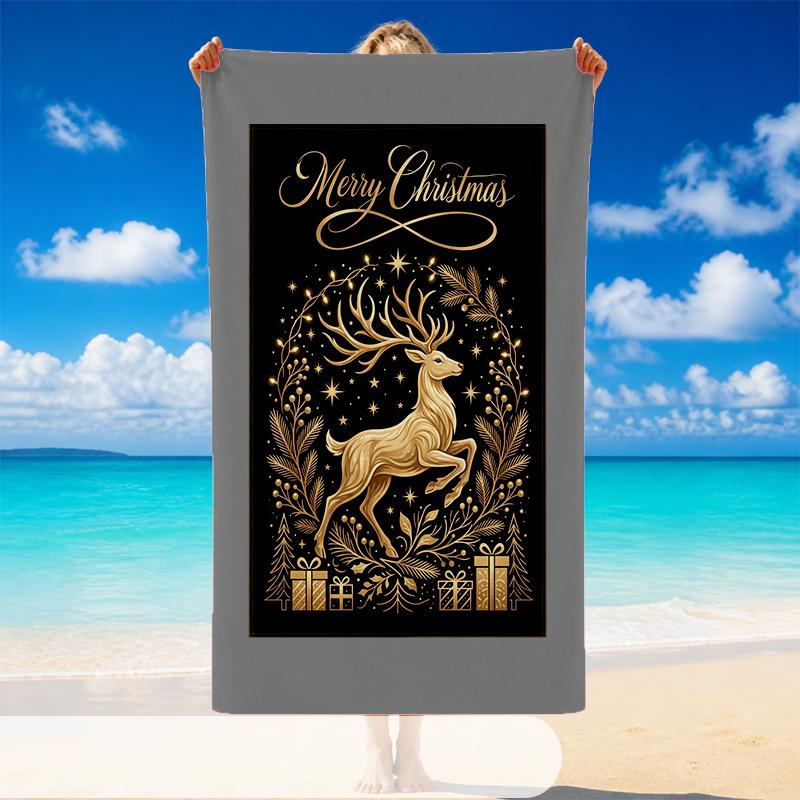Christmas Printed Beach Towel Soft Quick Dry For Indoor Outdoor Home Use Holiday Gift