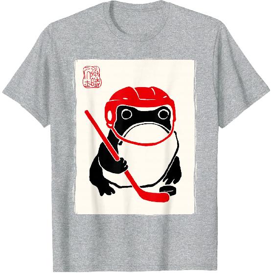 Ice Hockey Japanese Grumpy Frog Funny Hockey T-Shirt