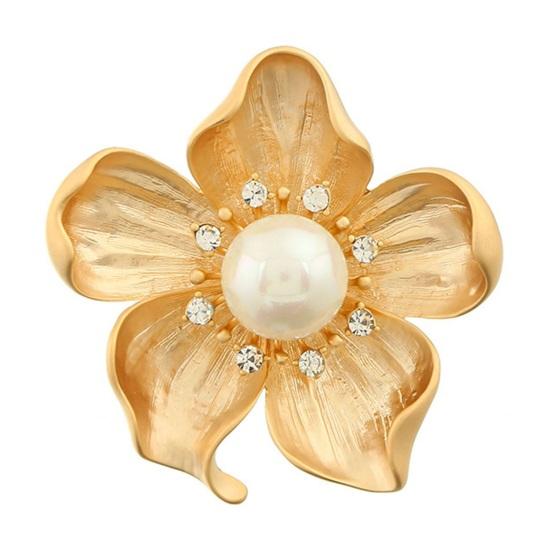 Брошь в стиле ретро с цветком и сверкающими стразами, нержавеющая, устойчивая к коррозии, дизайнерская брошь из искусственного жемчуга, булавка, ювелирный аксессуар