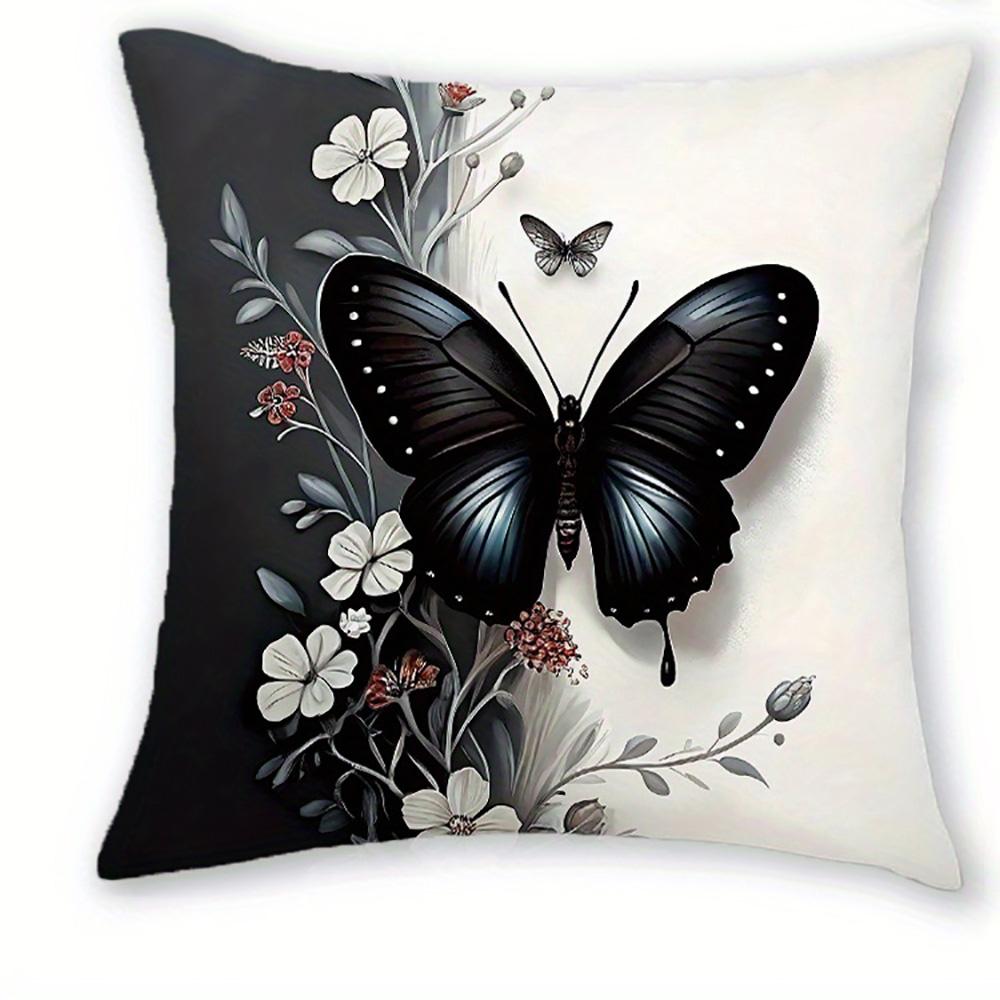 Black Butterfly Flower Theme Doublesided Printed pillow cover Short plush Suitable living rooms bedrooms throw cushion cover