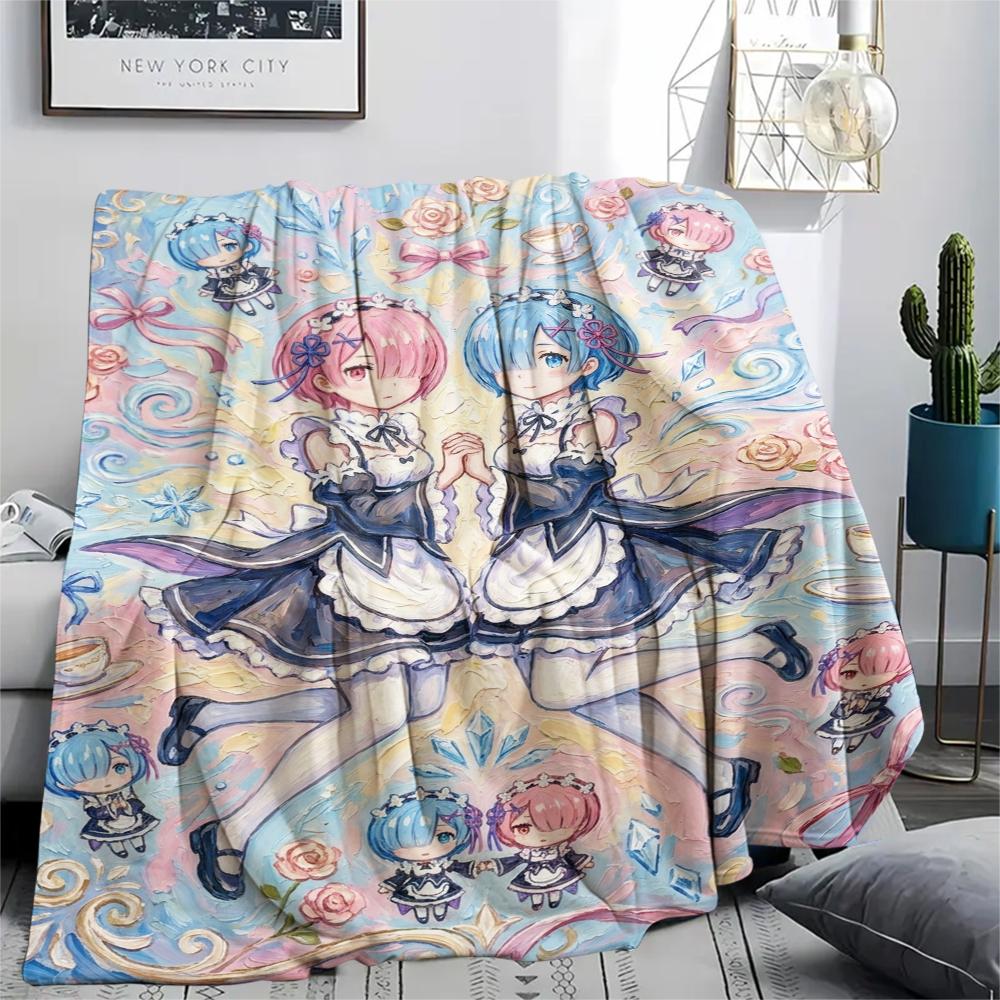 1Pc ReZero Print Flannel Blanket, High quality Comfortable for All Seasons, Home Decor, Warmth and Comfort, Perfect for Christmas Gifts