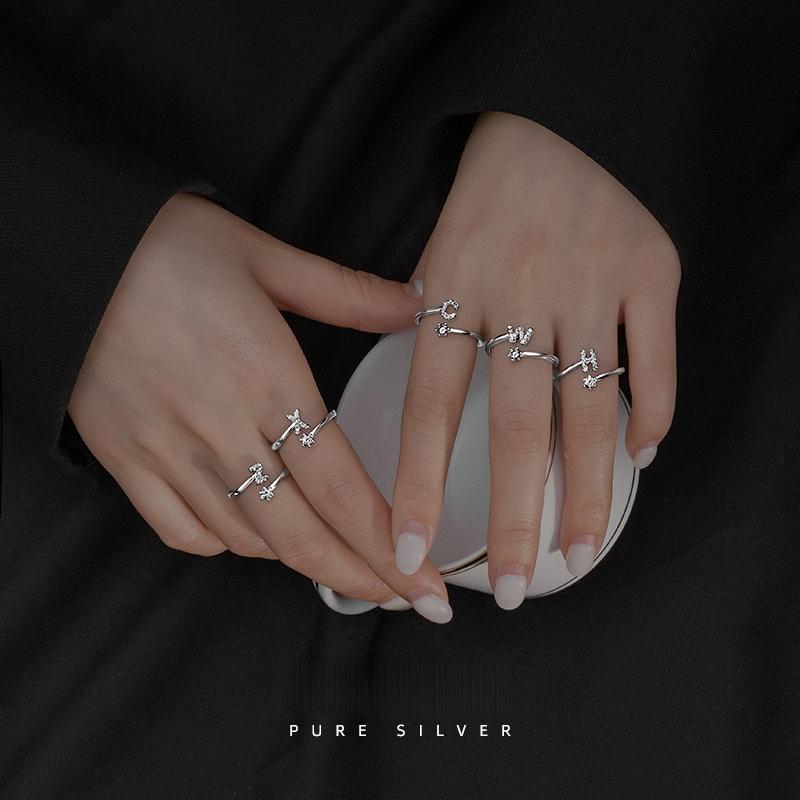 Hot Sale Adjustable Fashion 26 Letters Ring 925 Sterling Silver Jewelry For Women Gift